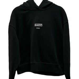 All Saints Black Crewneck Cropped Hoodie with Small White Logo